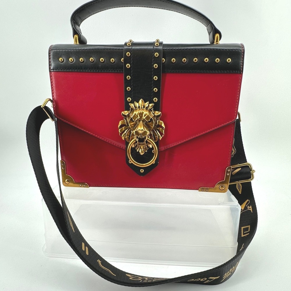 Sharif Lion Head Satchel Bag Womens Red Black Leather Crossbody Maximalist Goth